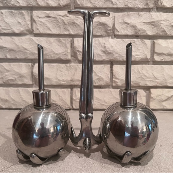 Art Deco Nude Male Figure Chrome Cruet/Salad Oil set